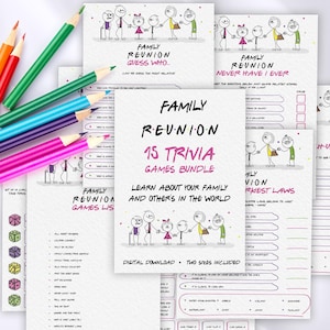 Domande trivia sul ricongiungimento familiare, download digitale istantaneo di giochi di ricongiungimento familiare virtuale, carte trivia stampabili, giochi di ricongiungimento familiare nero