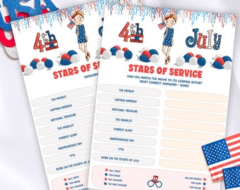 July 4th trivia game for adults and kids, 4th of July trivia questions, Patriotic US trivia night, Fourth of July holiday printable quiz