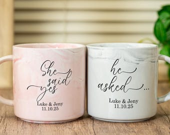 Personalized Engagement Mugs,wedding gifts for the Couple, Couple Engagement Present, He Asked, She Said Yes, Set of Couple Engagement Mugs