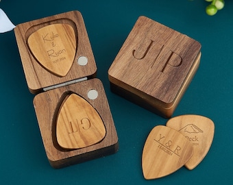 Custom Wooden Guitar Picks Box,Personalized Guitar Pick Box Set,Wood Guitar Pick Organizer,Gift for Guitarist,Music Lover Gift,Valentine's