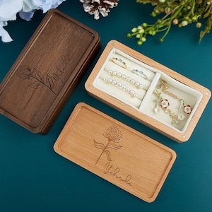 Portagioielli personalizzato inciso, portagioielli personalizzato, custodia da viaggio per gioielli da donna, organizer per gioielli in legno, regali per la festa della mamma