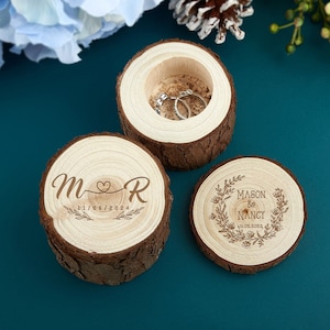 Custom Wooden Rustic Ring Box, Personalized Engagement Proposal Ring Box, Ring Bearer Box, Wood Log Ring Box, Newly Wed Couple Gifts for Her