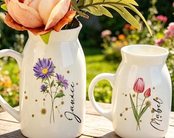 Personalized Birth Flower Ceramic Vase, Friendship Gifts,Flower Vase with Constellation Sign,Birthday Gift,Mini Vase,Gift for Her,Decor Vase