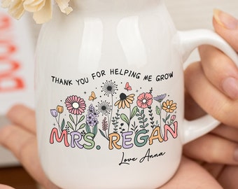 Personalized Thank you Teacher gift,Appreciation Gift,Thank You for Helping Me Grow Ceramic Vase, Teaching Assistant,Thank You Gift for Her
