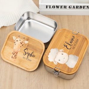 Fiambrera personalizada de acero inoxidable con tapa de madera, Caja de refrigerios de frutas para bebés, Contenedor de comida de 1-3 compartimentos, Caja de refrigerios para picnic escolar, Cumpleaños