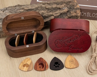 Personalized Wooden Guitar Picks Box, Custom Pick Holder, Groomsmen Gift, Guitar Player Gift, Picks Storage Case, Guitar Plectrum Organizer