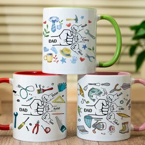 Personalized Dad Mug, Custom Dad Coffee Cup, Dad Gifts with Kids Names, Daddy Birthday Fathers Day Gifts for Dad Present from Children