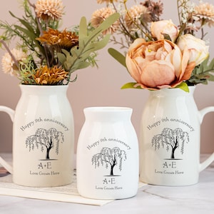 Gepersonaliseerde keramische bloemenvaas, 9e huwelijksverjaardag Willow Tree keramische bloemenvaas, persoonlijk huwelijkscadeau voor vrouw, Valentijnsdagcadeau