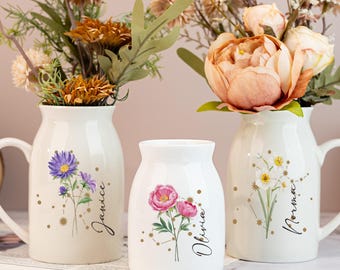 Personalized Birth Flower Vase,Zodiac Sign Vase,Flower Vase with Constellation Sign,Birthday Gift,Mini Ceramic Vase,Home Decor,Gift for Her