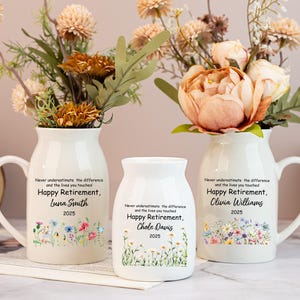 Personalized Retirement Ceramic Flower Vase,Custom Happy Retirement Gift,Appreciation Gift,Thank You Gift,Teacher Gift,Retired Coworker Gift