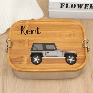Lonchera de madera personalizada para niños, lonchera de acero inoxidable, contenedor de comida personalizado para niño, lonchera con divisor, regalos de cumpleaños para niños