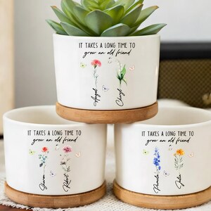 Personalized Birth Flower Plant Pot, Custom Best Friend Birth Flower Pot , Friendship Gift, Bestie Gift, Best Friend Gift, Plant Lover, Gift