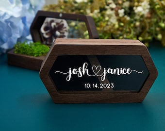 Caja de anillo de compromiso personalizada, Caja de anillo de propuesta de 2 ranuras, Caja de anillo doble personalizada, Caja portadora de anillo de madera, Para ceremonia de boda, Joyero