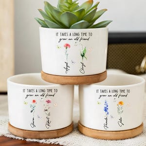 Personalized Best Friend Birth Flower Pot, Custom Birth Flower Pot , Friendship Gift, Bestie Gift, Best Friend Gift, Plant Lover, Gift Idea