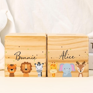 Hucha de madera personalizada para bebé, hucha infantil, regalo de bautizo, regalo de nacimiento, regalo de Pascua