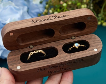 Custom Wooden Ring Box for Wedding, Double Engagement Ring Box,Wood Ring Bearer Box,Proposal Ring Box, Two Slots Ring Box, Anniversary Gifts