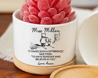 Personalized Winnie the Pooh Teacher Pot,Thank You Teacher Gifts,Custom Teacher Appreciation Flower Pot,Never Forget The Difference You Make