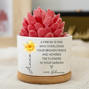 Maceta personalizada para el mes de nacimiento de tu mejor amiga, jarrón de cerámica floral de la amistad, maceta para mejor amiga, regalo para mejores amigas, regalos de cumpleaños para amigas.