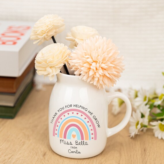Personalised Teacher Appreciation Gifts,Ceramic Teacher Vase,Name Flower Vase,Gifts for Teaching Assistant,Mini Small Jug Mug,Teacher Gifts