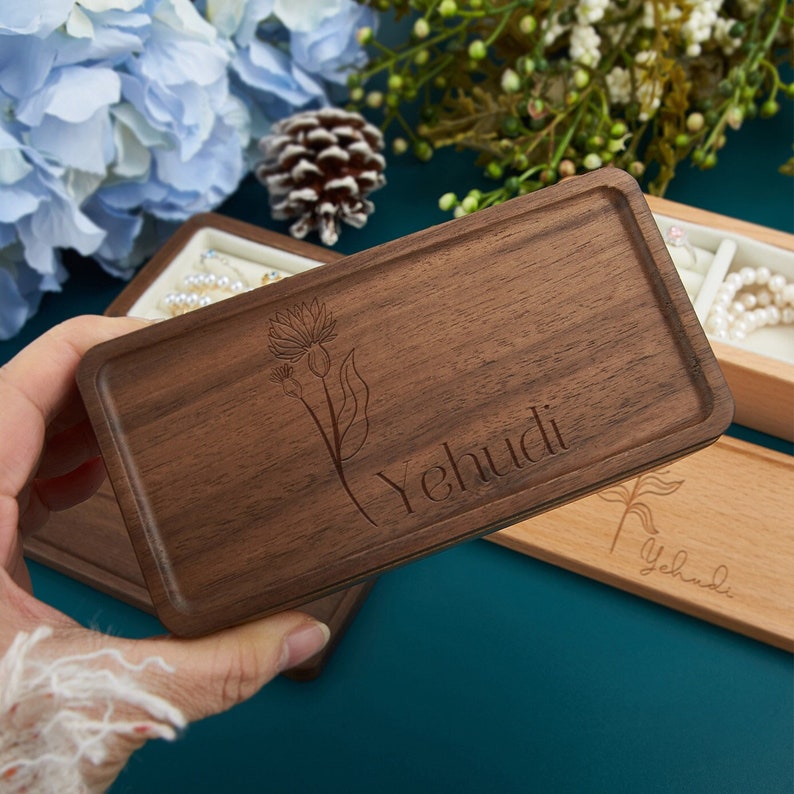 Custom Wooden Jewelry Box,Engraved Jewelley Organizer,Gift for Women,Valentine's Day Gift for Girlfriend/Wife,Birthday Gift for Her image 3