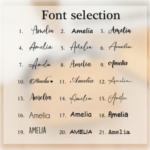 May include: A selection of 21 different font styles for the name Amelia. The fonts range from simple and elegant to more elaborate and whimsical.