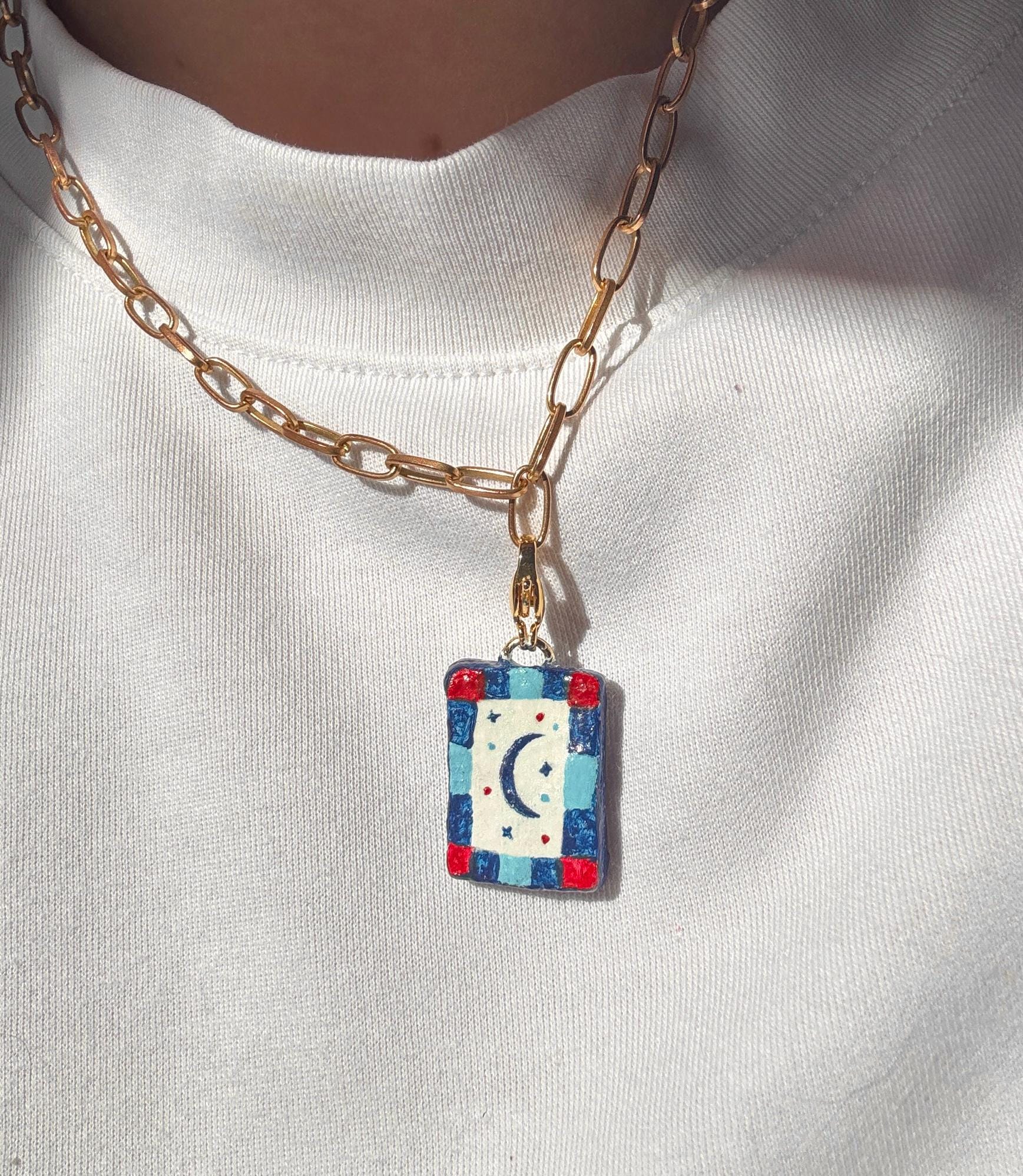 Pendentif Fantaisie Vintage – Mélange Céramique, Verre Et Métal – Pour Femme – Occasion