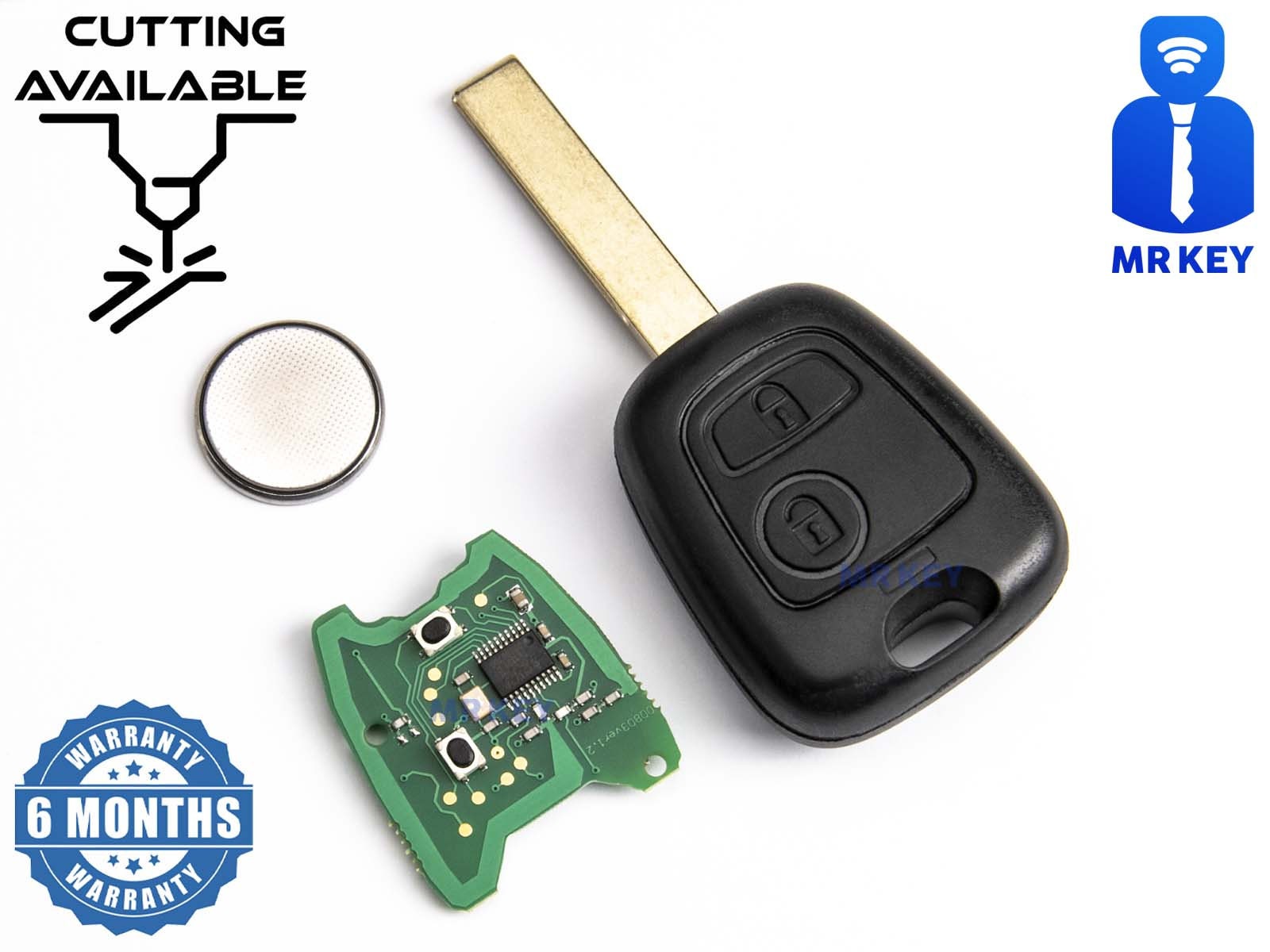 Remote Car Key 433Mhz with 2 Buttons and Electronics for Peugeot