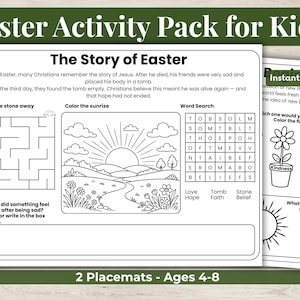 Manteles individuales con actividades de Pascua para niños / Hojas de actividades sobre la historia de la Pascua / Reflexión sobre la Pascua y actividades de primavera para niños de 5 a 8 años.