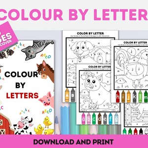 Actividad para colorear imprimible para niños: colorea por letra, herramienta educativa de reconocimiento de letras / descarga digital en tamaños carta de EE. UU. y A4