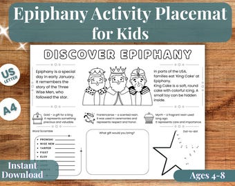 Epiphany Activity Placemat for Kids | Three Wise Men & Star Printable | Christian Epiphany Worksheet + Bonus | Ages 4–8