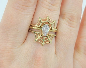 Spider ring, spider web ring, spider moonstone 3 set ring, gothic jewelry, silver jewelry, web crown ring set, Christmas gift, Women's ring