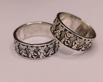 Handmade Grateful Dead Dancing Bear Ring • Sterling Silver or