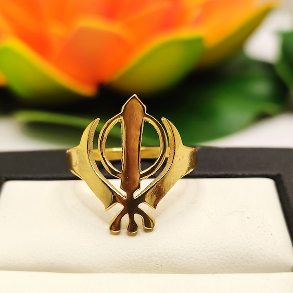 MENS KHANDA RING FEATURING LASER CUT WORK - 22K YELLOW GOLD