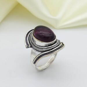 Amethyst 925 Sterling Silver Gemstone Jewelry, Oval Ring, Statement Purple Stone jewelry, Boho Unique Fashion ring, February Birthstone ring