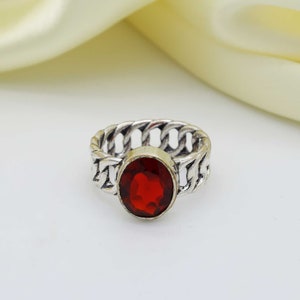 925 Sterling Silver Oval Cut Red Garnet Gemstone Ladies Ring, Jewelry Gift Box Handmade Jewelry, Women&#39;s ring, Gift for her, Promise ring