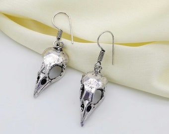 Pendientes de calavera, Pendientes colgantes de calavera punk, Pendientes con dije de pájaro, Pendientes colgantes de calavera, Pendientes góticos, Pendientes de calavera de cuervo, Joyería de bruja