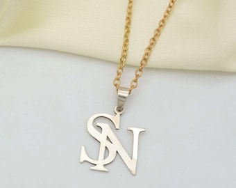 Two Initials Necklace, Double Letters Pendant, Double initial Necklace, Custom Two Letter Necklace, Couple necklace, Custom Initial Necklace