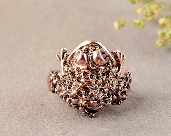 Silver Frog Ring, Frog on Lotus, Solid Silver Ring, Lucky Frog Ring, Statement Ring, Leaf Ring, Lotus Ring, Animal Ring, Anniversary gift