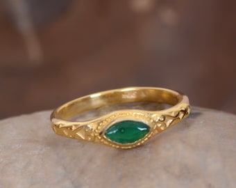 14K Gold Filled Emerald Zircon Ring For Women, Gemstone Ring, Birthstone Ring, Green stone Ring, Women's Stacking Ring, Gold Plated Ring