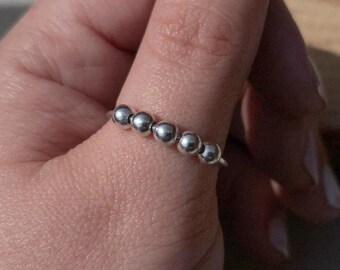 Anillo de cuentas para la ansiedad, anillo de plata de ley 925, anillos giratorios para la ansiedad, spinner minimalista para aliviar el estrés, regalo curativo, anillos antipreocupaciones
