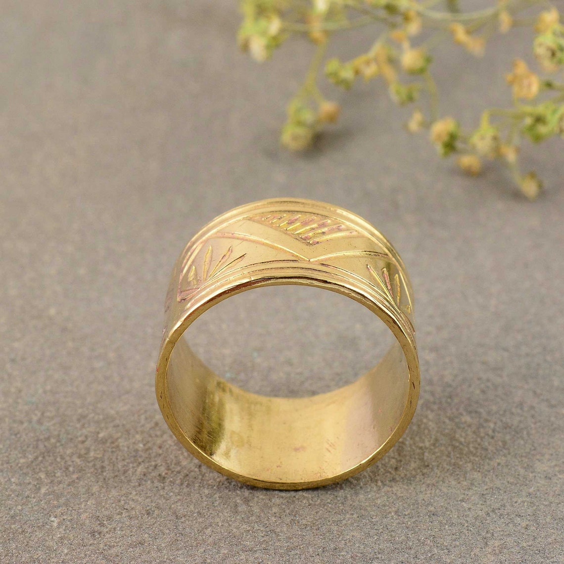 Simple Chunky Ring, Modern Wide Wedding Ring Band, Brushed Thick 925 ...