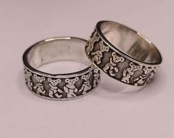 Handmade Grateful Dead Dancing Bear Ring • Sterling Silver or