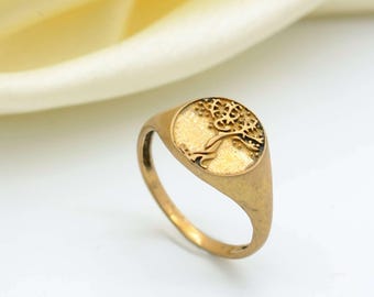 Anello Albero della Vita, Anello con Sigillo, Gioielli con Fiori, Anello Argento Placcato Oro, Gioielli con Albero, Gioielli Albero della Vita, Anello Portafortuna, Regali per la Figlia