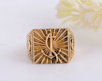 Anchor Signet Ring, Men initial Ring, Anchor Ring, Womans Signet Ring, Gold Signet Ring, Mens Signet Ring, Pinky Ring, Handmade Ring Jewelry