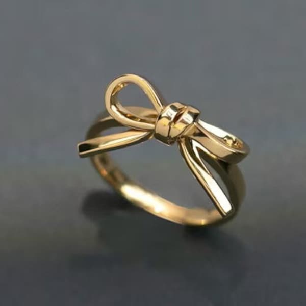 Anello con fiocco in argento, anello con nastro delicato, banda minimalista, anello impilabile per tutti i giorni, piccolo anello con fiocco, regalo per lei, gioielli con fiocco, anello da donna