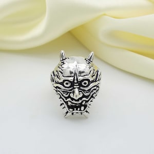 Bague oni, bague en argent faite main, bague monstre Yokai-démon-japonais, bijoux masque de samouraï japonais esprit maléfique, bijoux cadeaux, bague cadeau pour homme