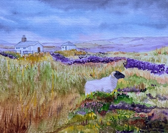 Lost sheep Yorkshire. Original painting.