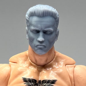 Peut inclure: Une tête de figurine d'action en plastique gris avec un tatouage d'aigle noir sur la poitrine. La figurine a une musculature développée et porte une ceinture marron.