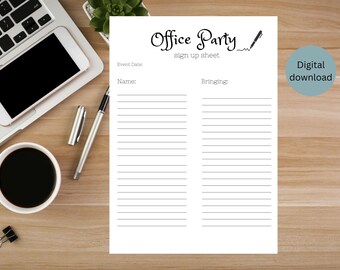 Office Party Potluck Sign Up Sheet (Digital Download)