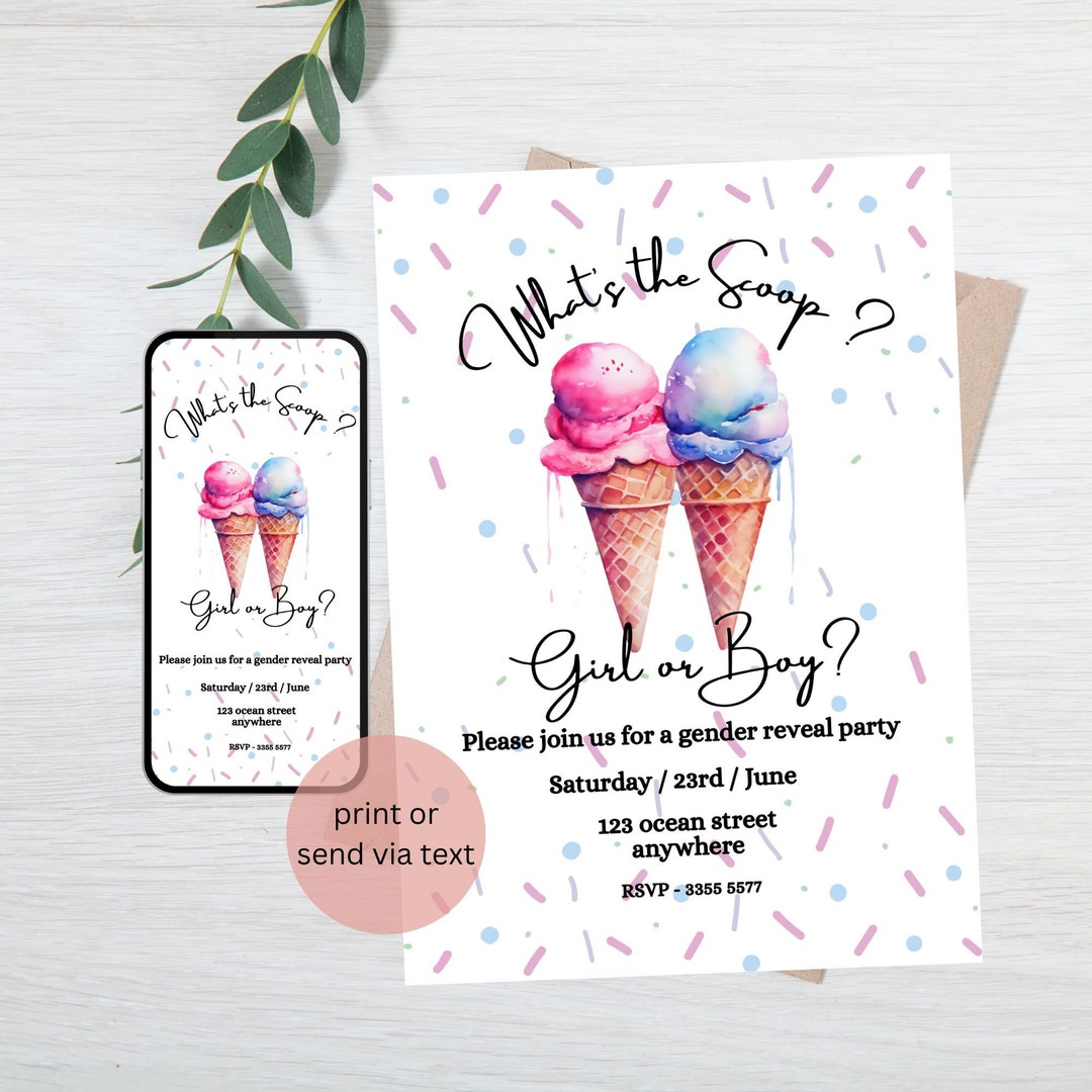 Gender Reveal Party Invite, Whats the Scoop Invitation, Gender Reveal